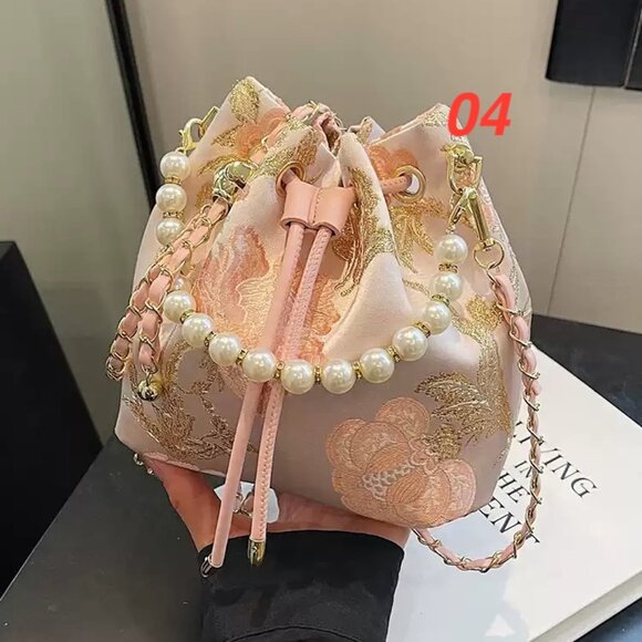 Embroidered Floral Pearl Handle Drawstring Bag - Picture 15 of 16